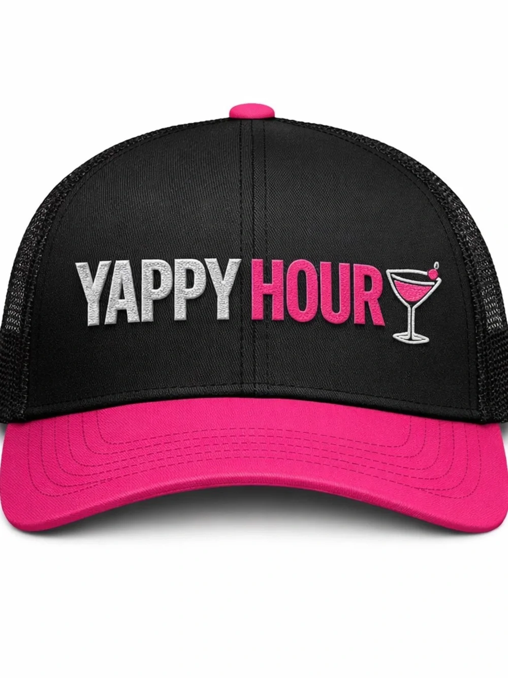Unbranded Black and Hot Pink 'Yappy Hour' Trucker Hat #drinks #happyhour